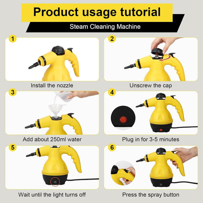 💧Limpiador a vapor Portátil con 9 Accesorios de alta Versatilidad 🔁